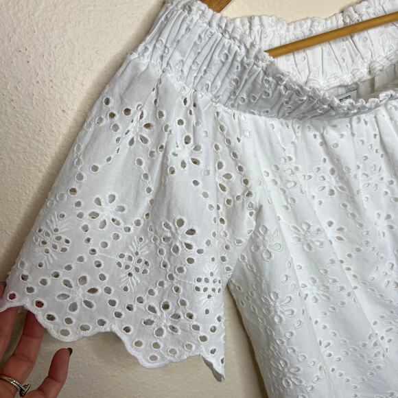Crown & Ivy White Eyelet Cotton Off Shoulder Blouse Large - Picture 2 of 9